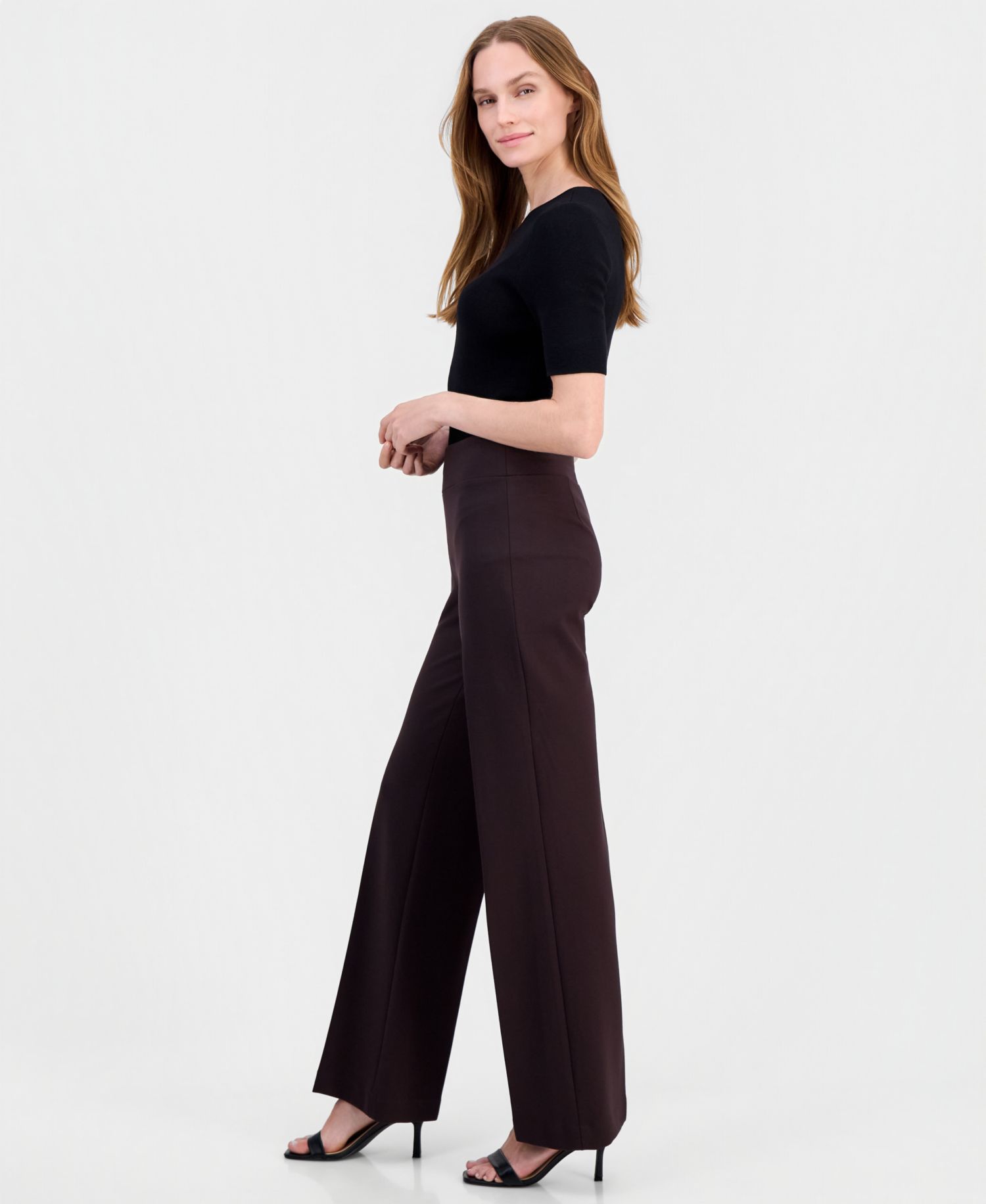 Petite High Rise Pull-On Wide-Leg Pants