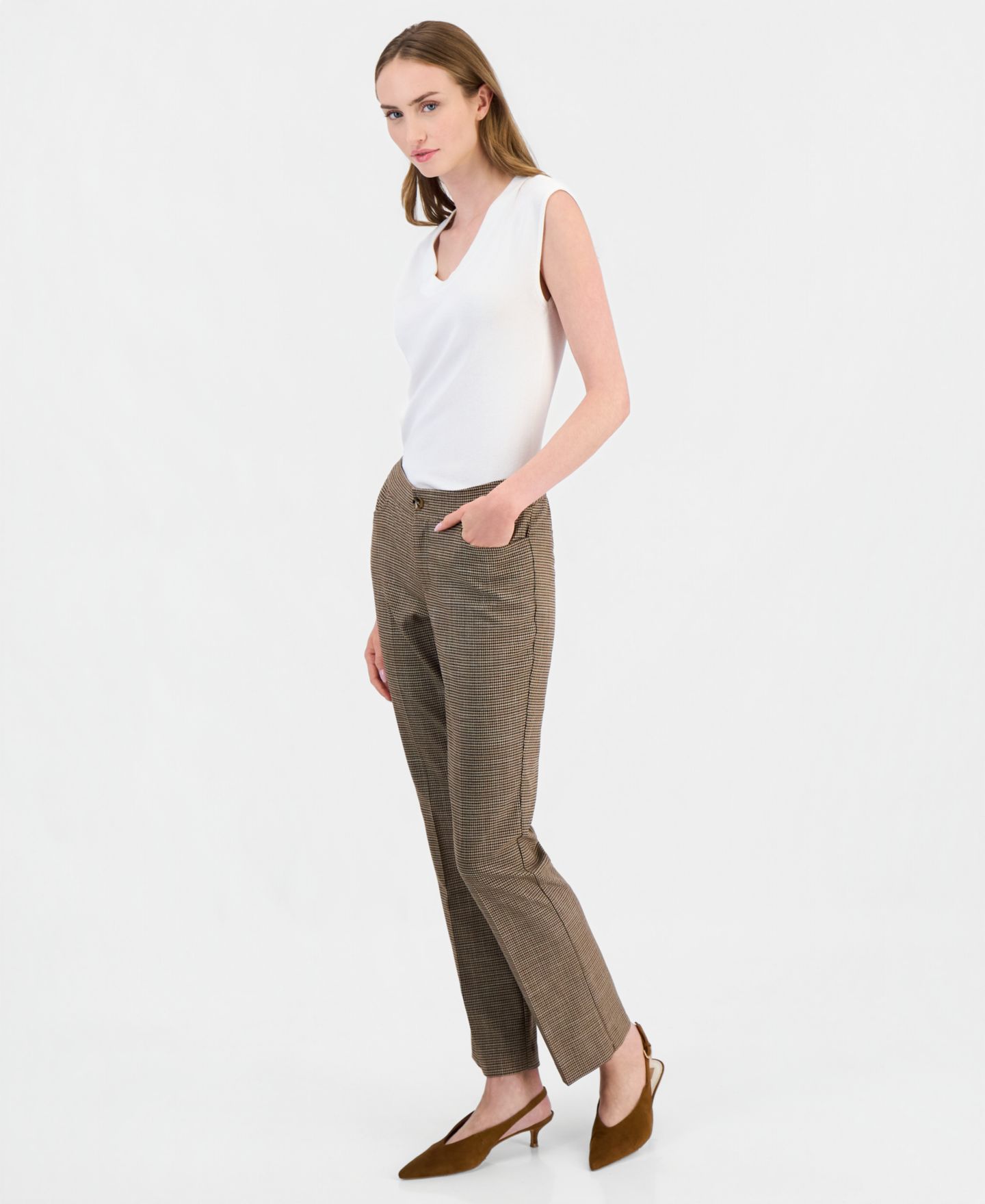 Женские брюки Anne Klein Plaid Mid-Rise Bootcut, цвет: Разноцветный — фото 2