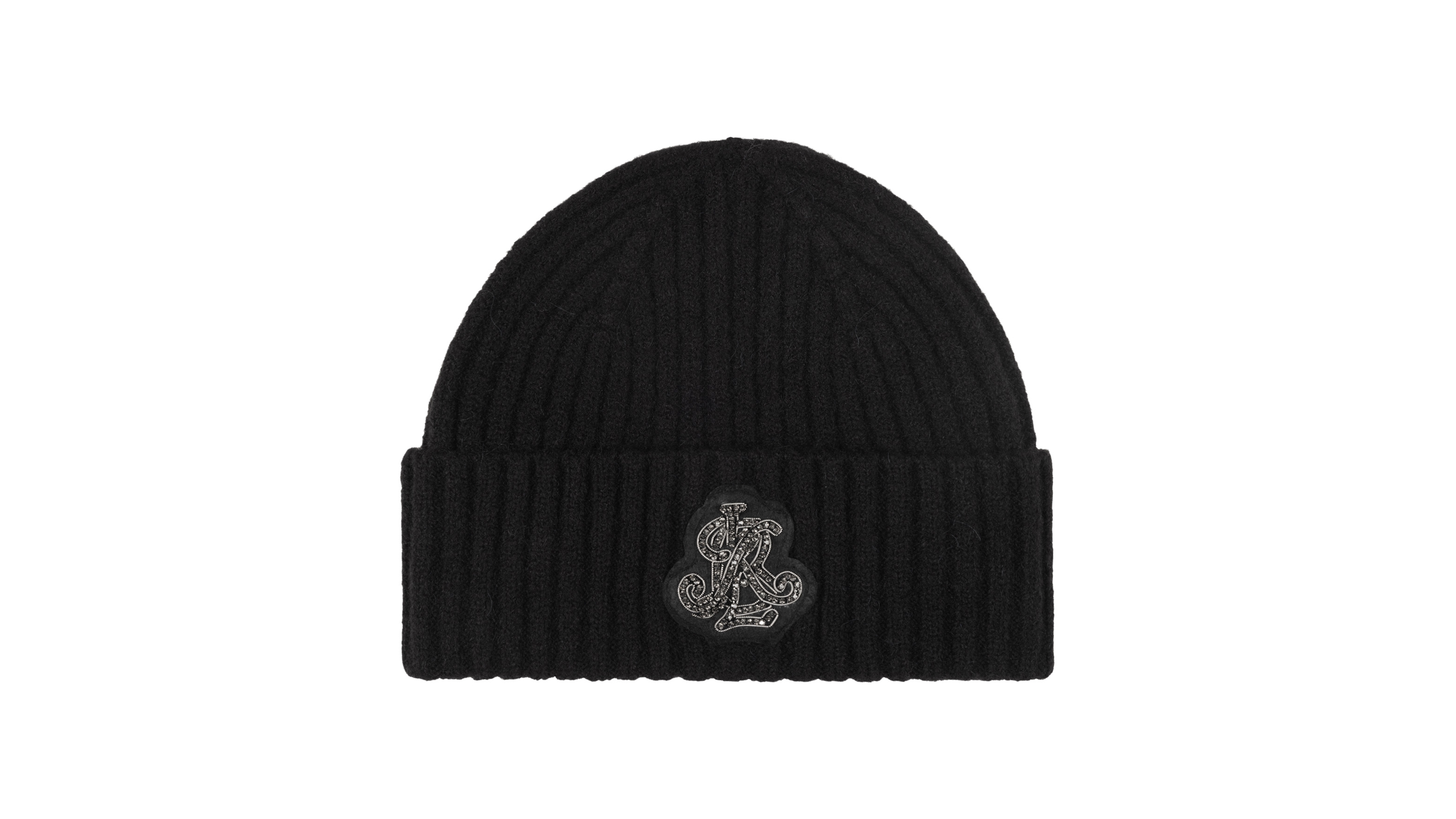 Lauren Ralph Crystal Patch Rib Knit Hat