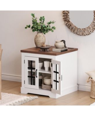 Buffet Cabinet with Glass Doors and Storage, Sideboard with Built-in Power Outlet, Ideal for Kitchen, Living Room, Coffee Bar, Pantry