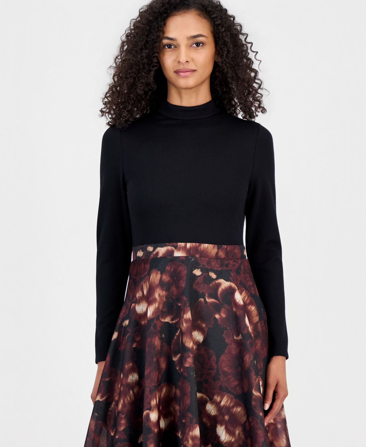 Women's Serenity Mock-Neck Long-Sleeve Floral-Print Dress