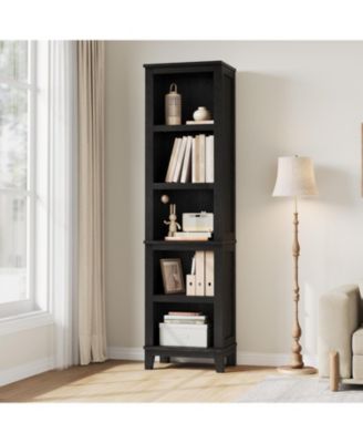 71 Inch Tall Bookshelf with Adjustable Shelves Narrow Bookcase with Wooden Legs, Farmhouse Shelf for Living Room Office Apartment