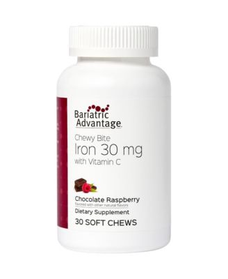 Iron 30 mg Chewy Bite with Vitamin C - for Bariatric Patients - Sugar-Free - Chocolate Raspberry - 30 Count