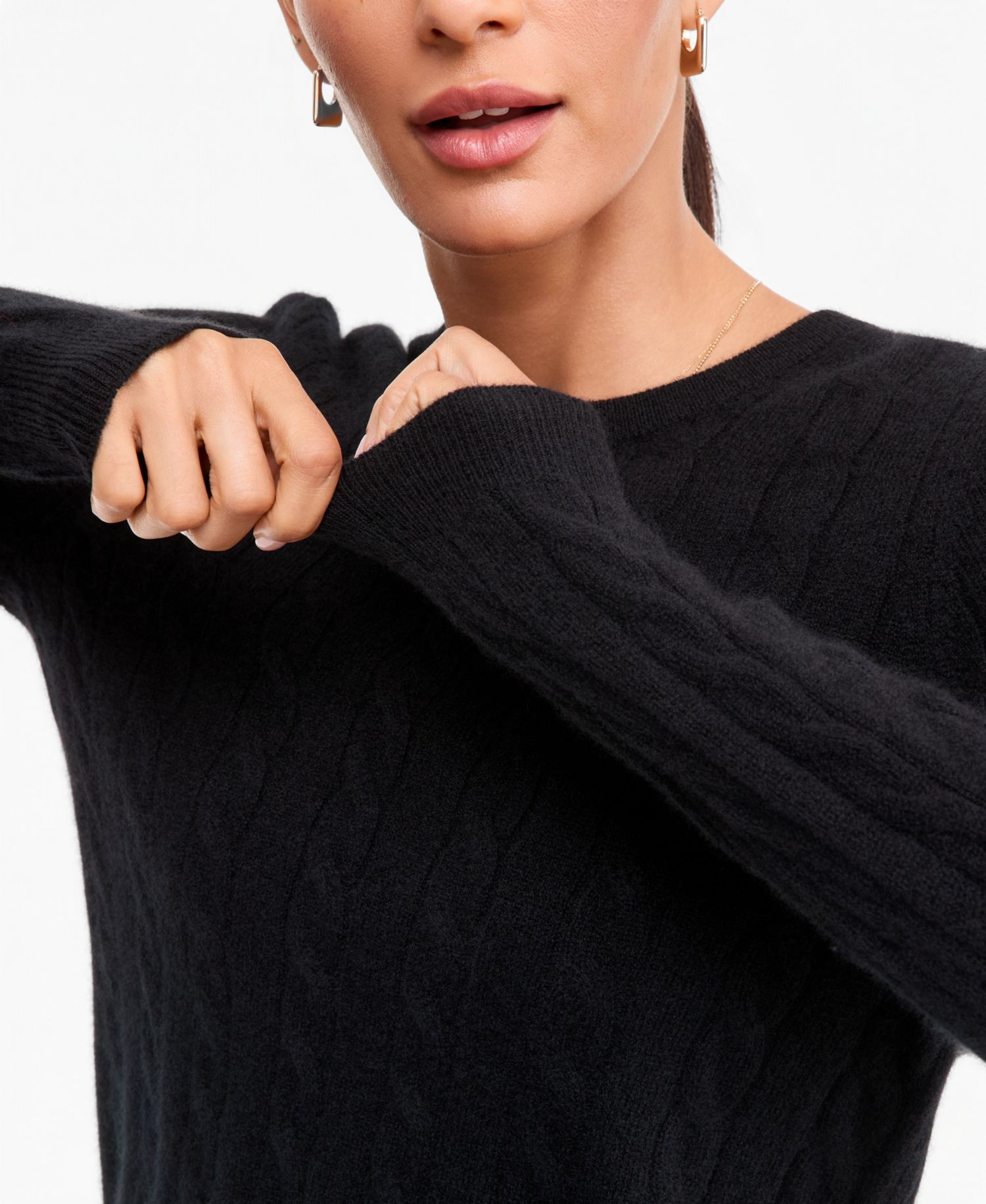 Petite Cable-Knit Crewneck 100% Cashmere Sweater