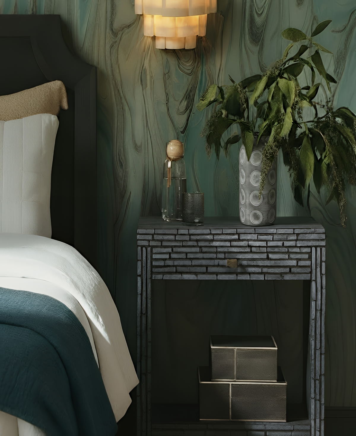 Tov Furniture Cassis 23.6" Wood Mother of Pearl Nightstand
