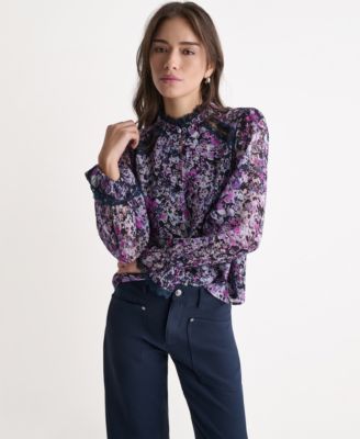 Women's Printed High-Neck Long-Sleeve Top