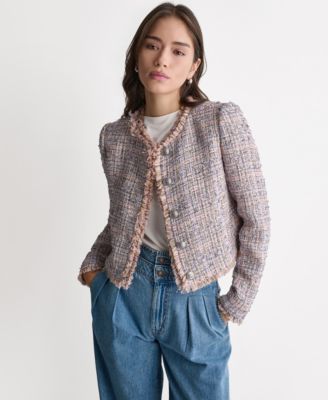 Women's Crewneck Fringe Detail Tweed Jacket