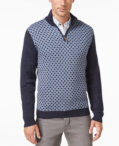 Tasso Elba Men's Big and Tall Pattern Quarter-Zip Sweater, Only at Macy's