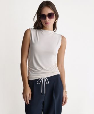 Women's Ruched Side Boat Neck Sleeveless Knit Top