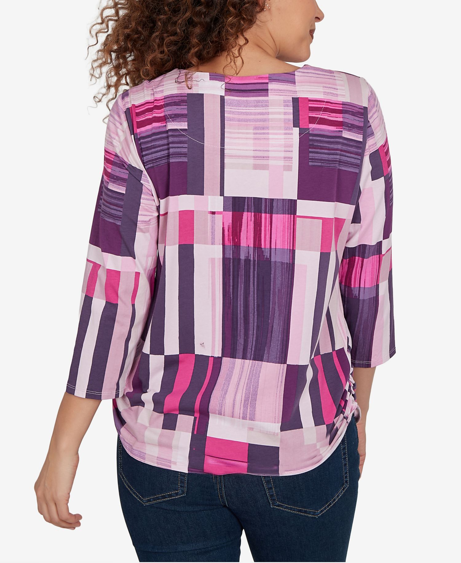 Petite Purple Bars Ruched Sides Top