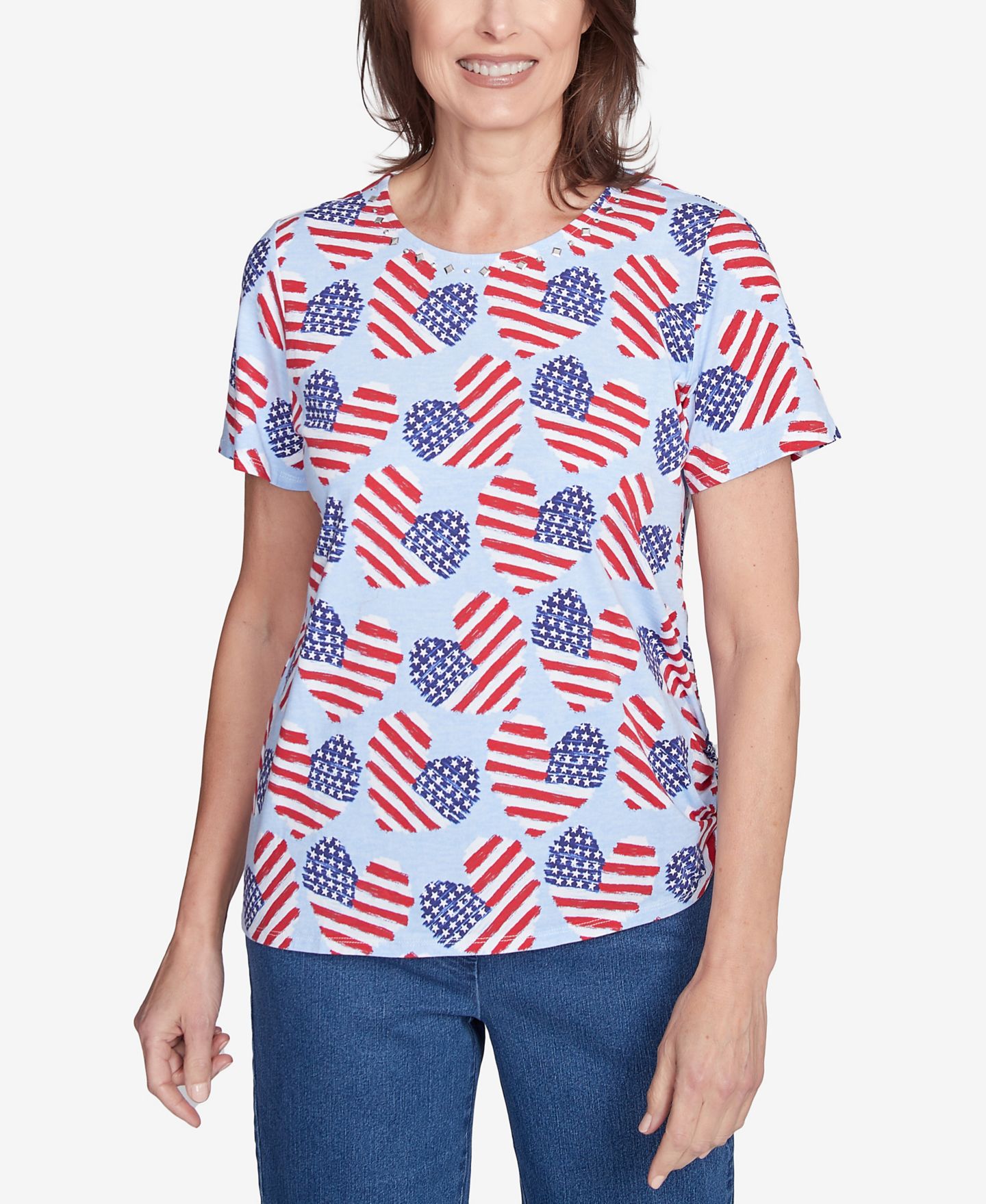Женский топ Alfred Dunner Petite Flag Heart with Side Ruching, цвет: Синий — фото 3