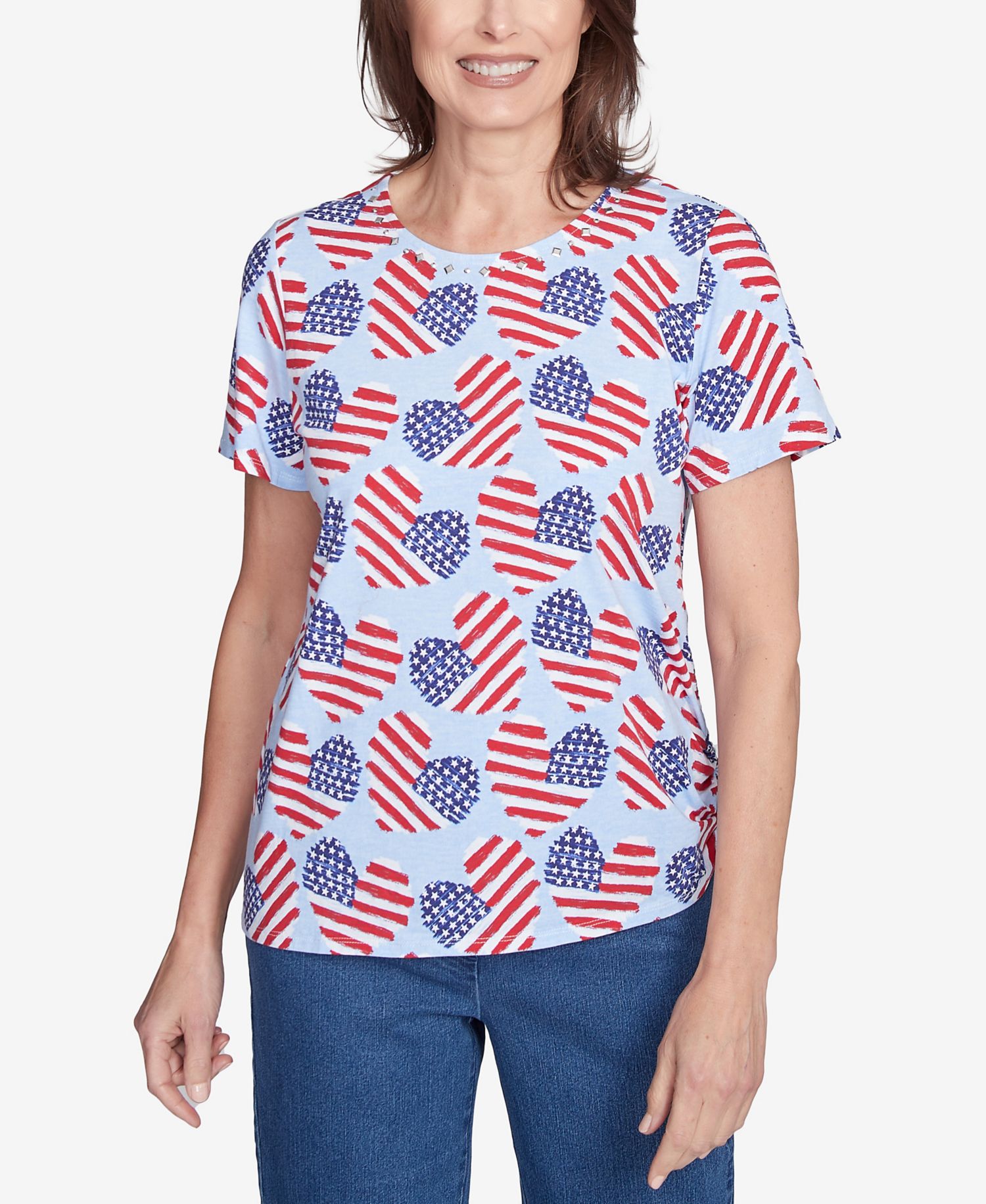 Petite Flag Heart Top with Side Ruching