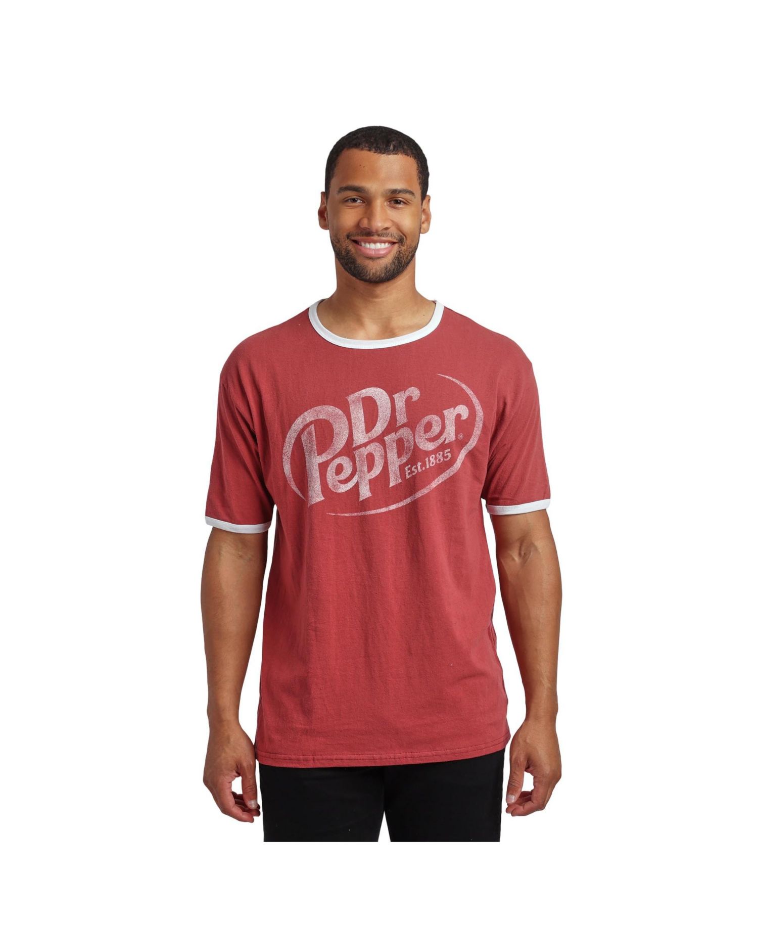 Men's Dr Pepper Logo Crew Neck Short Sleeve Red Ringer Tee -Large