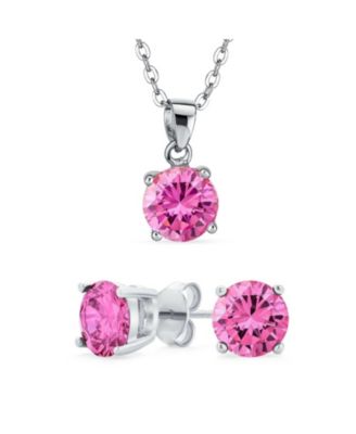 4CTW Round CZ Solitaire Stud Earrings and Pendant Necklace Set .925 Sterling Silver