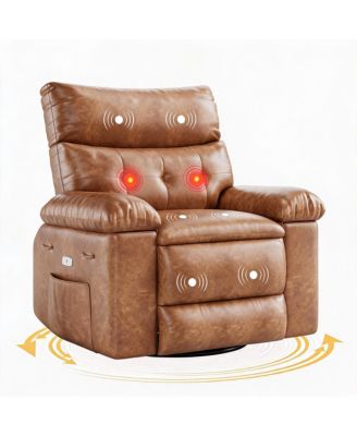 Oversized PU Leather Rocking Recliner 360 degrees Swivel Electric Recliner with Heat and Massage Arms and Back Single Sofa Recliner for Adults
