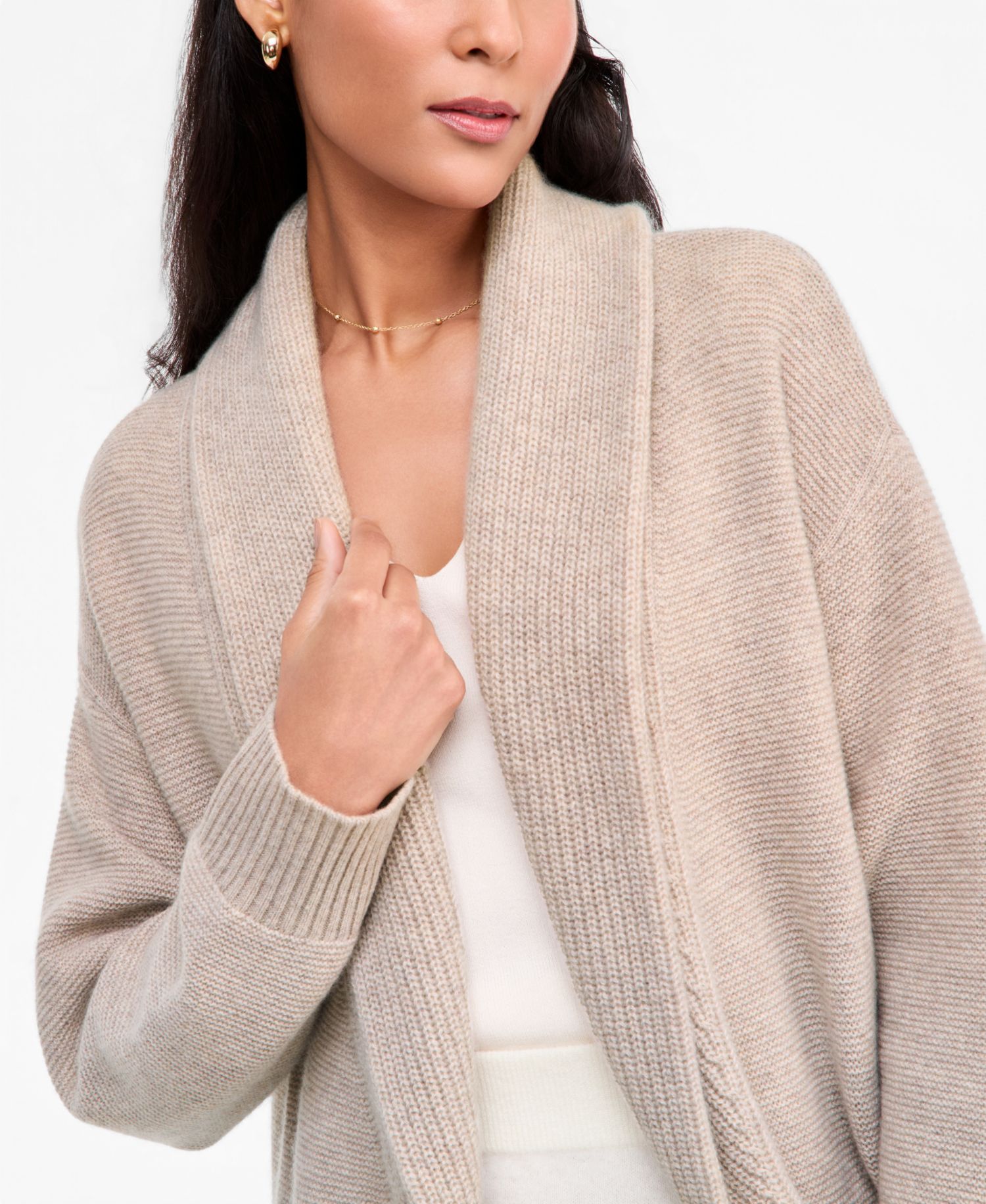 Plus Size 100% Cashmere Shawl-Collar Cardigan