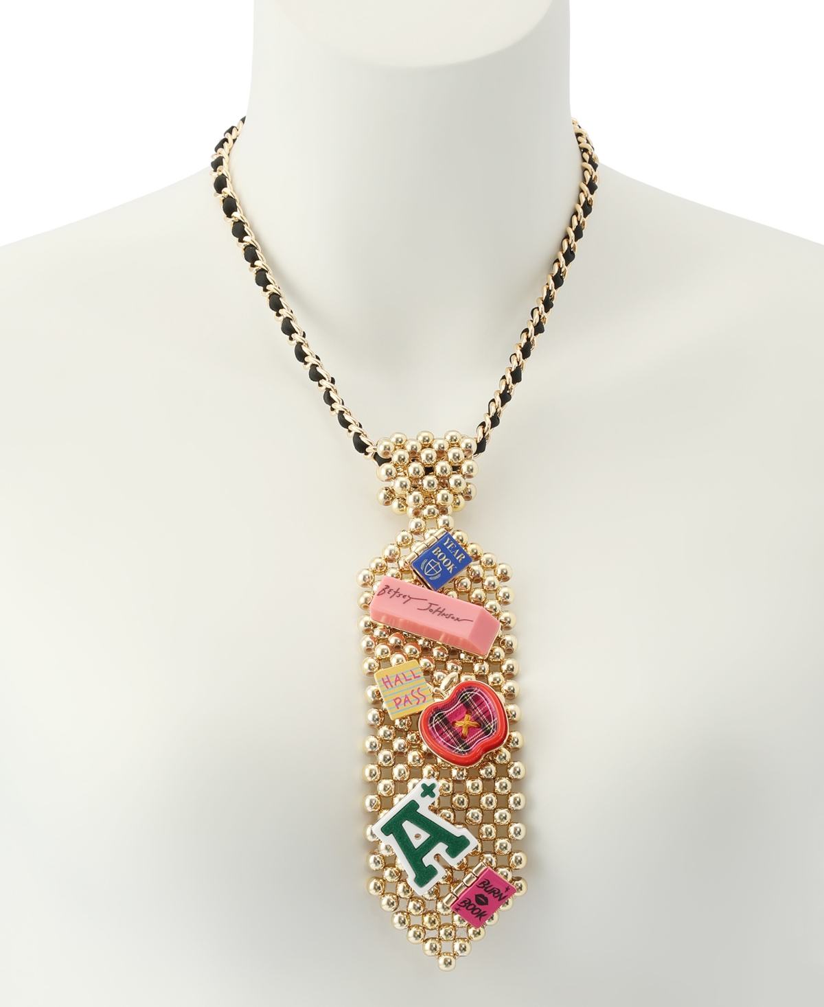Betsey Johnson Faux Stone Best In Class School Tie Pendant Necklace