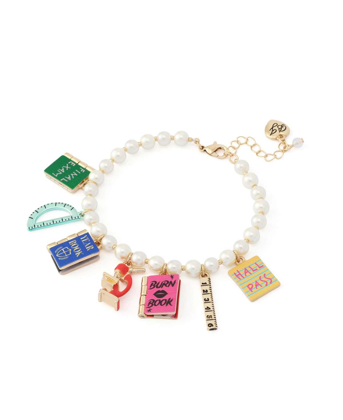 Betsey Johnson Faux Stone Best In Class Mixed Charm Imitation Pearl Bracelet