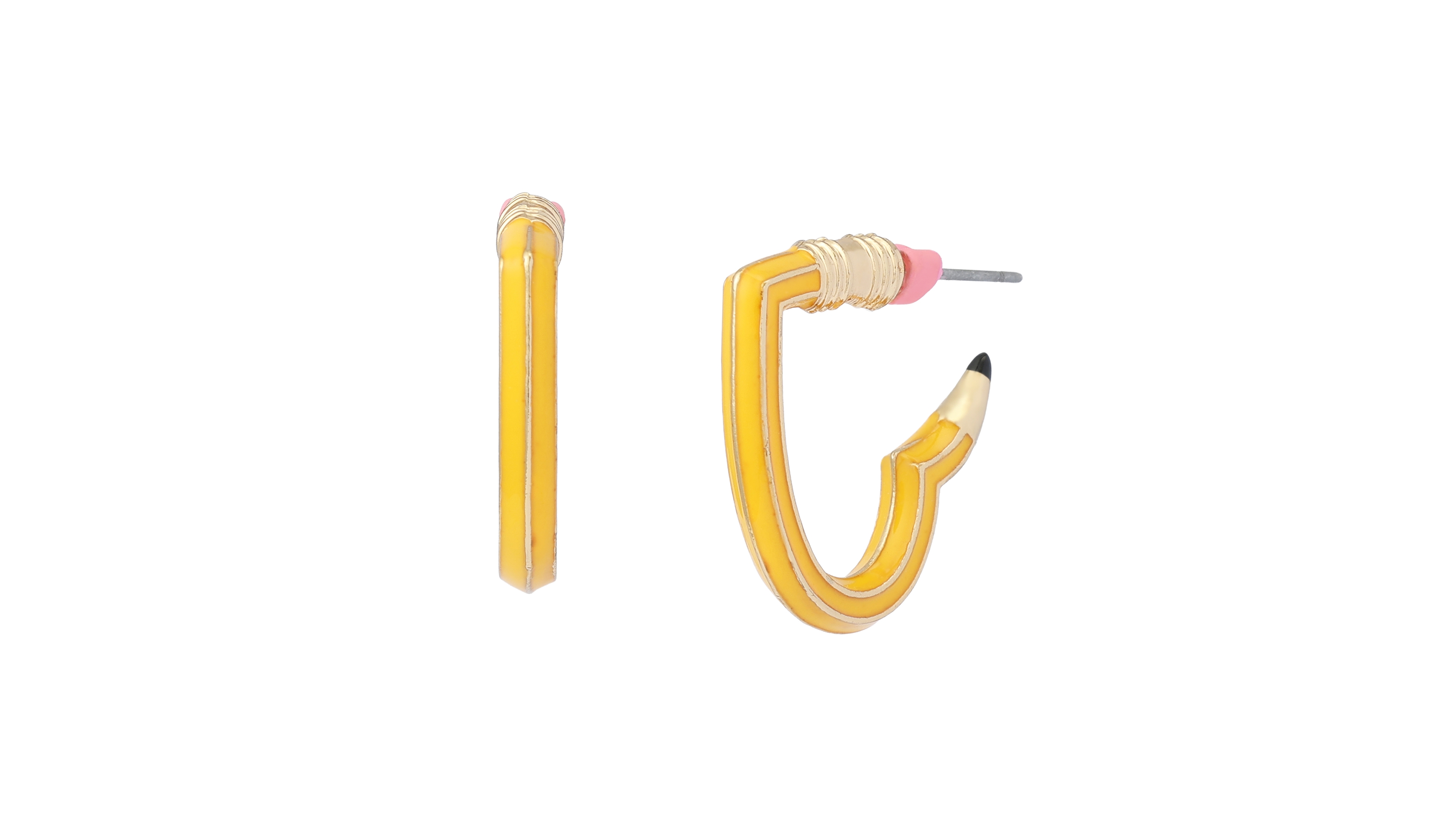 Betsey Johnson Yellow Best In Class Heart Pencil Huggie Earrings