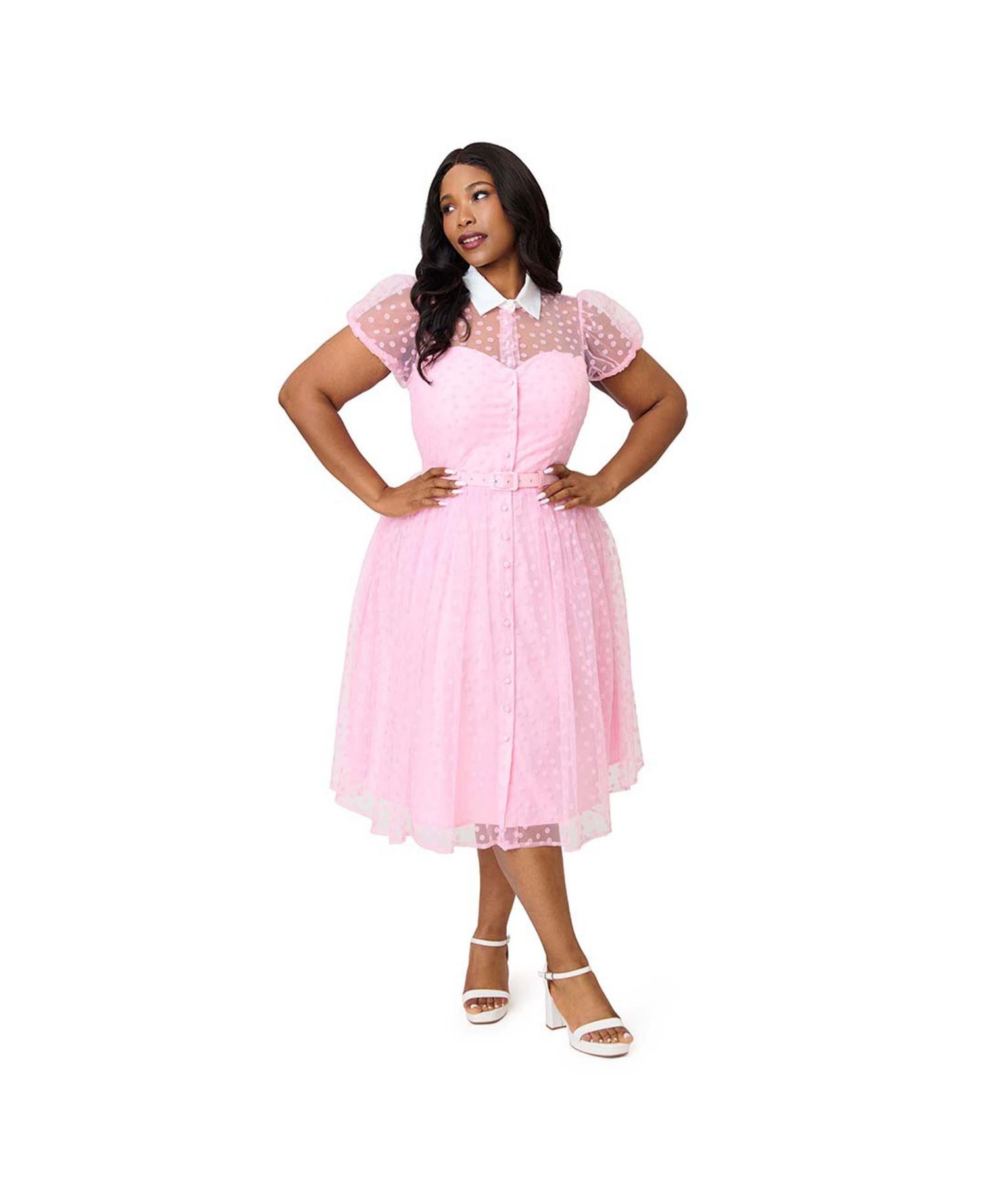 Plus Size 1950s Short Sleeve Collared Hollie Swing Dress
