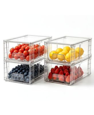 Stackable Storage Drawers with Handles for Fridge Kitchen Pantry Bathroom