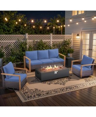 Fire Pit Table with 5 Seat Outdoor Sofa Set 50000 BTU Propane Gas Patio Furniture Sofa for Backyard, Garden