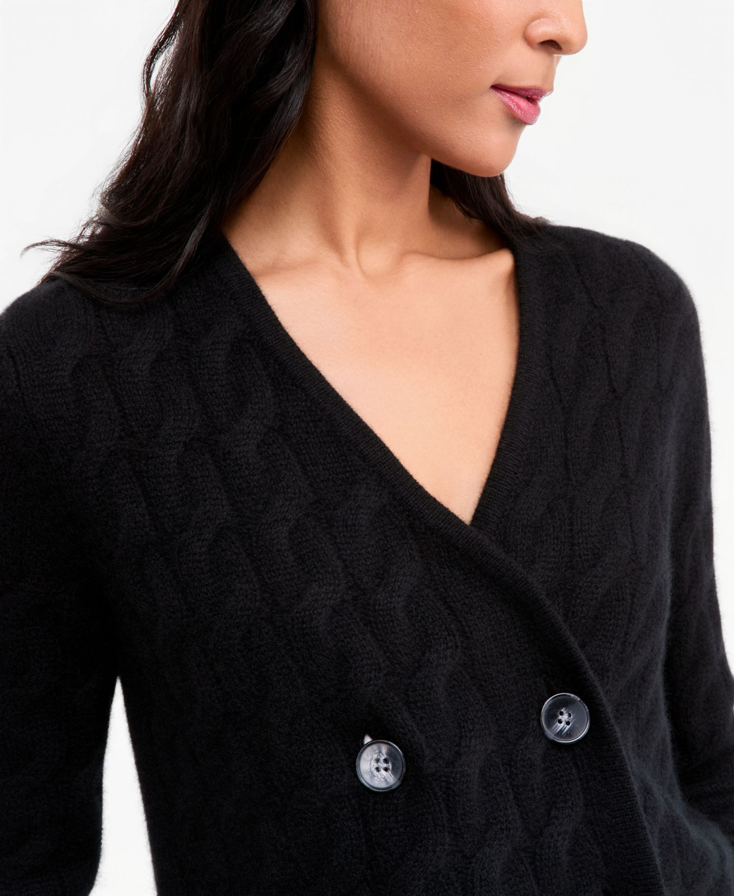 Women's 100% Cashmere Cable-Knit V-Neck Cardigan