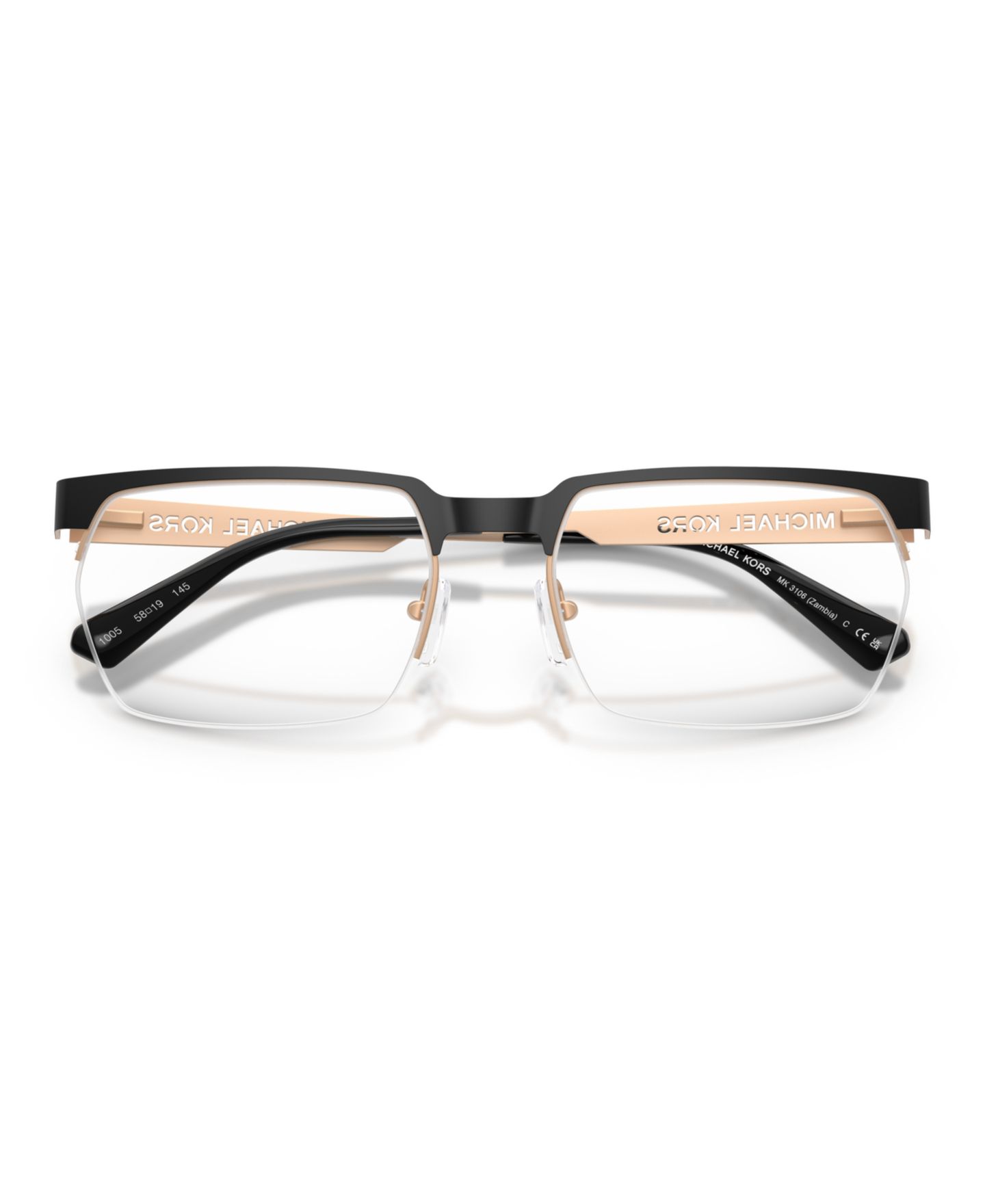 Мужские очки Michael Kors Man Rectangle Metal MK3106 Zambia Eyeglasses, цвет: Чёрный матовый — фото 3