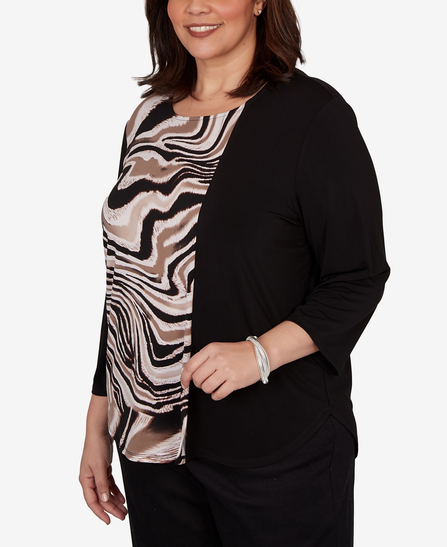 Plus Size Vertical Spliced Animal Puff Printed Top