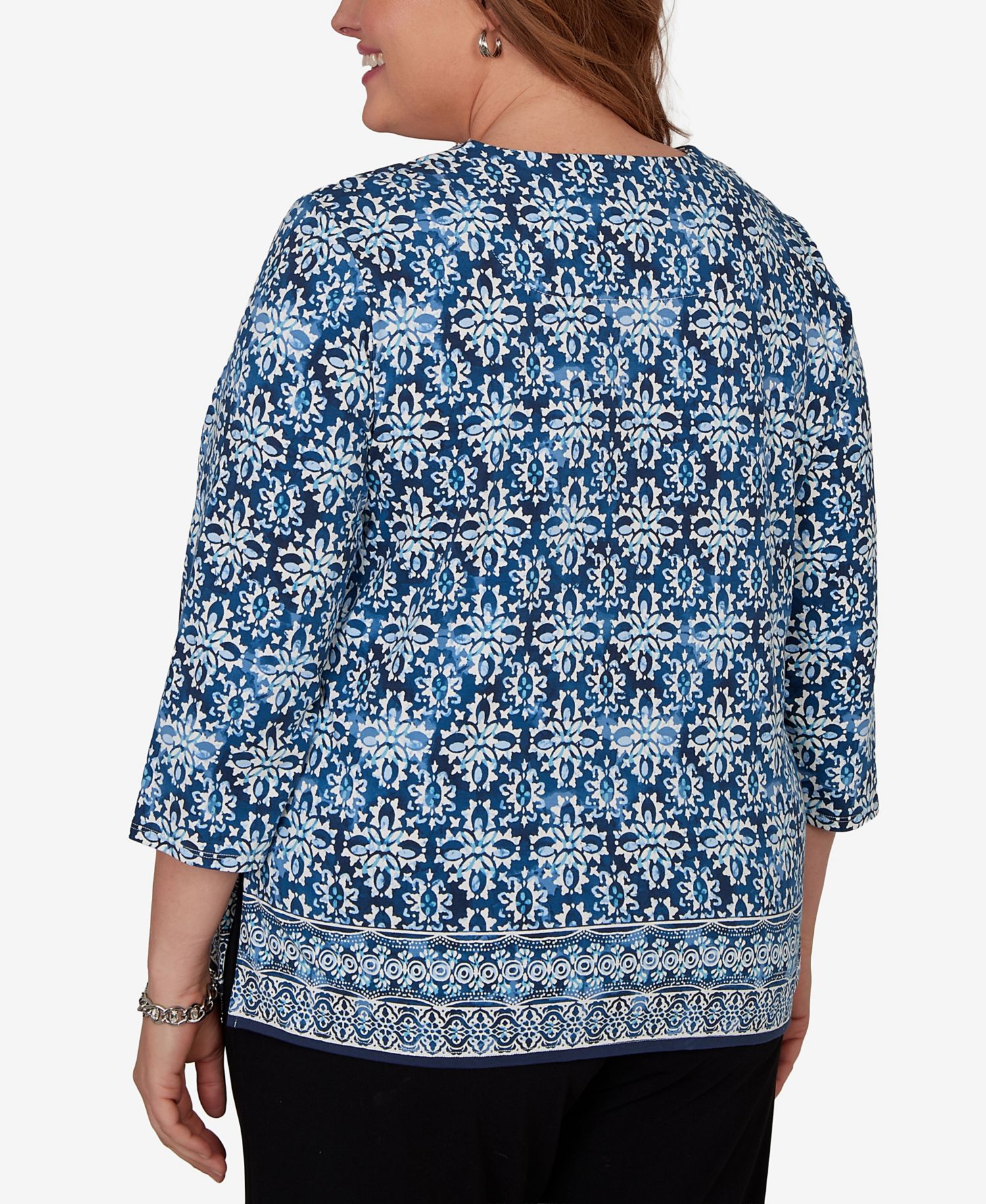 Plus Size Batik Tile Square Neck Top