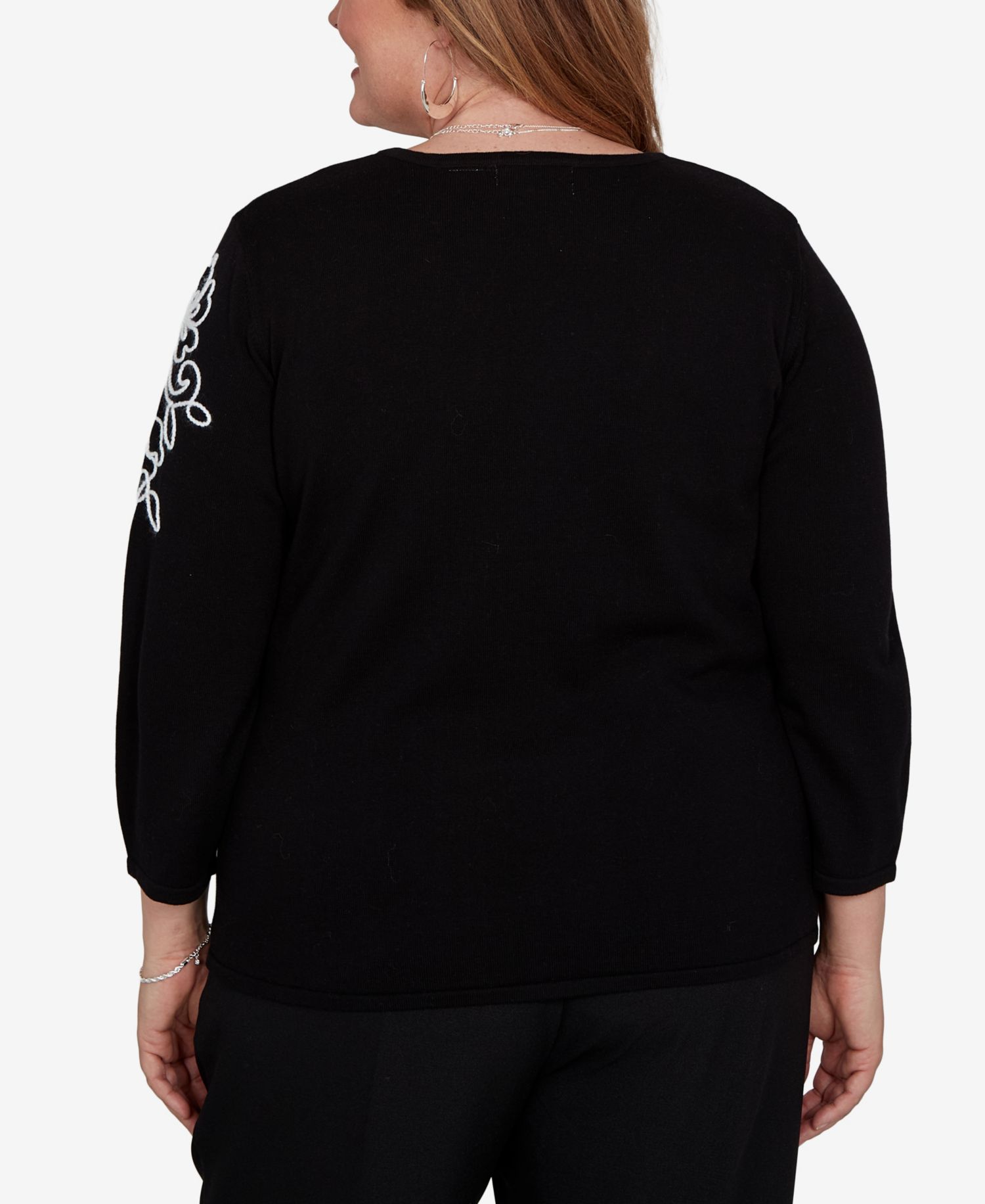 Plus Size Floral Scroll Soutache Sweater