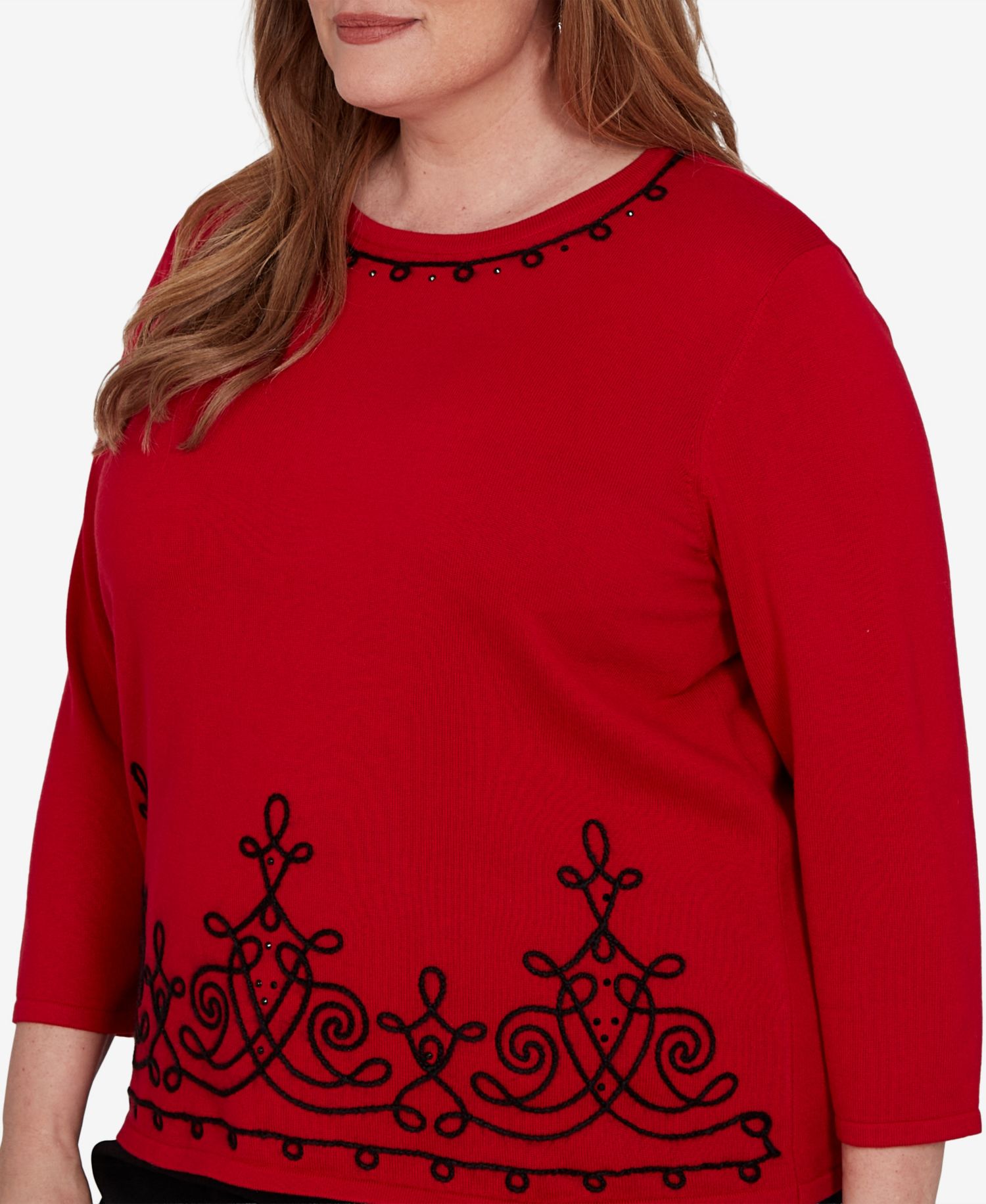 Plus Size Border Scroll Soutache Sweater