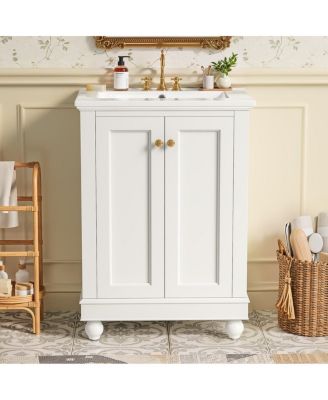 24 Inch Bathroom Vanity with Ceramic Sink, Soft Close Doors, Adjustable Shelf for Modern Bathrooms