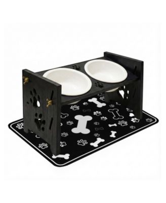 Elevated Pet Feeding Stand Adjustable Height Angle Ceramic Bowls with Anti Splash Mat
