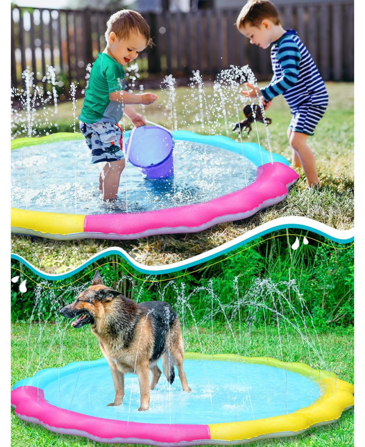 Aofar 87" Splash Pad Sprinkler Play Mat Outdoor Pool Dog Nonslip