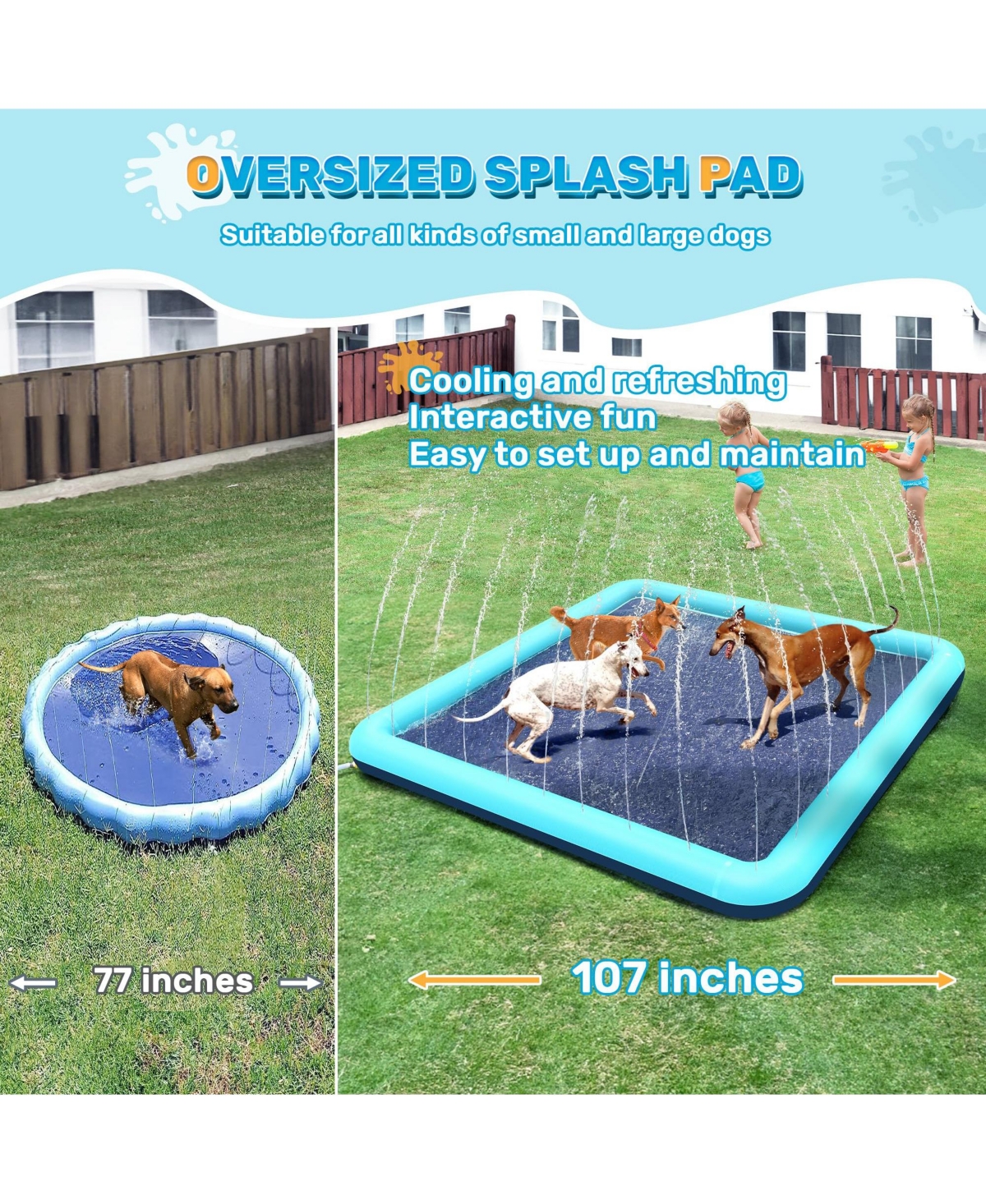 Aofar 107'' Dog Splash Pad Sprinkler Pool Non-slip Outdoor