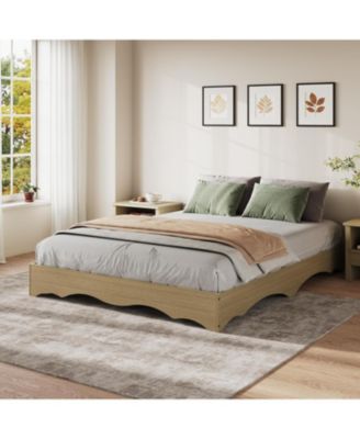 Wood Platform Bed Frame, Low Profile Bed with Wavy Wood Design, Minimalist Bed Base Without Headboard, Noise-Free Support, No Box Spring Needed
