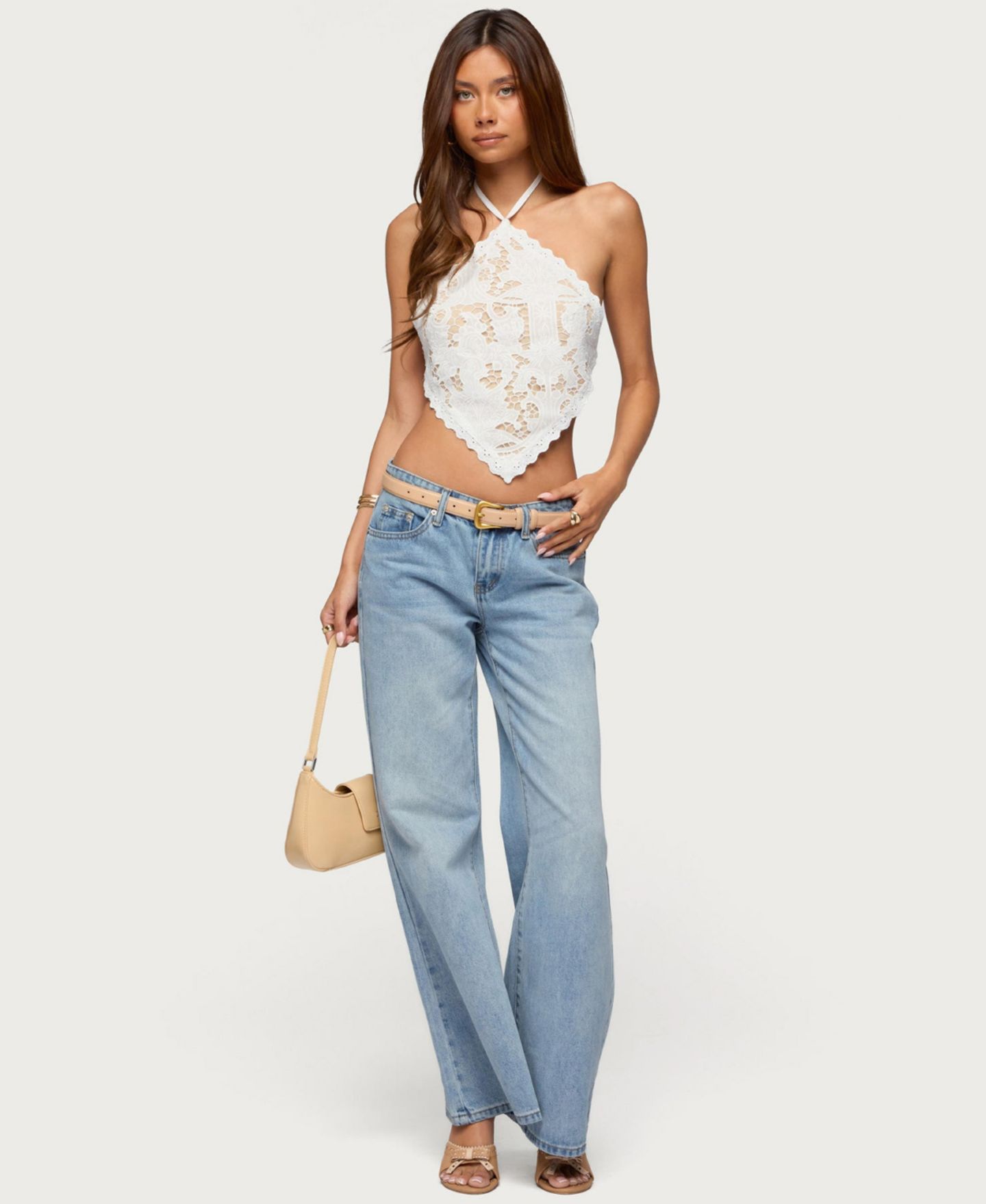 Женский топ Edikted Handkerchief Backless Lace Halter, цвет: Белый — фото 5