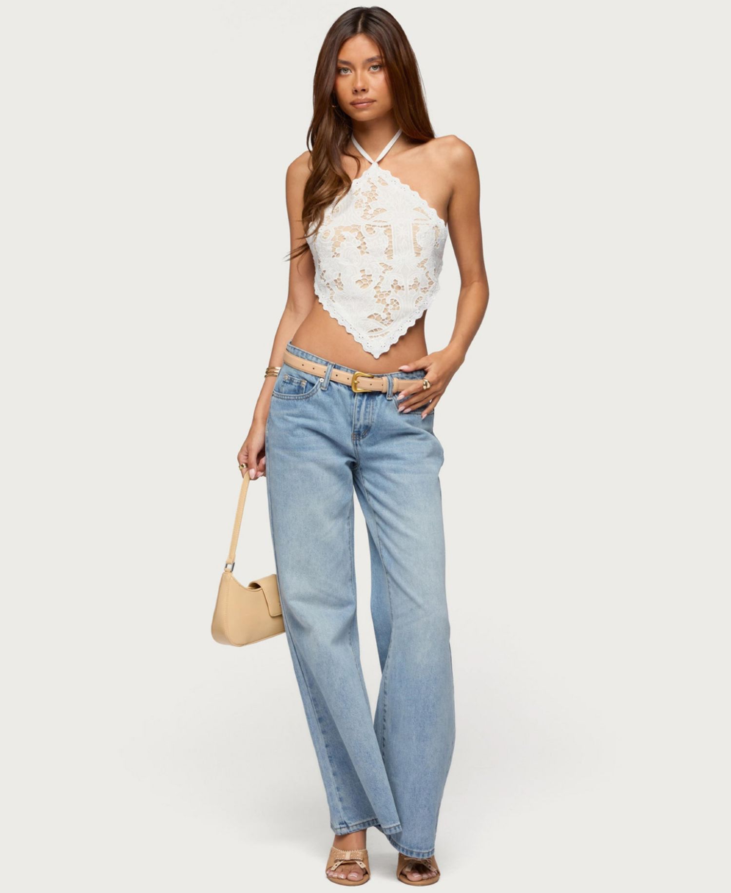 Women's Handkerchief Backless Lace Halter Top