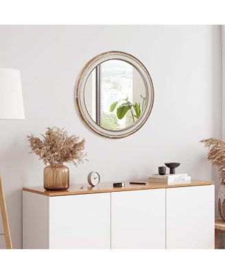 Round Farmhouse Wall Mirror, Wood