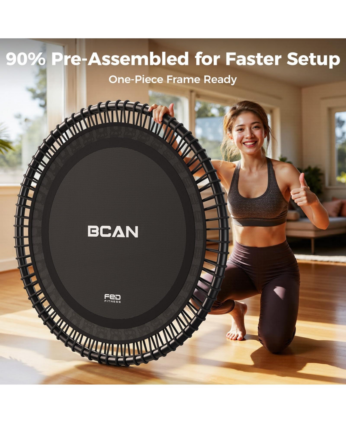 Bcan 40 Inch 500LBS Bungee Trampoline, Quiet Indoor Rebounder with Adjustable Tension and Phone Holder