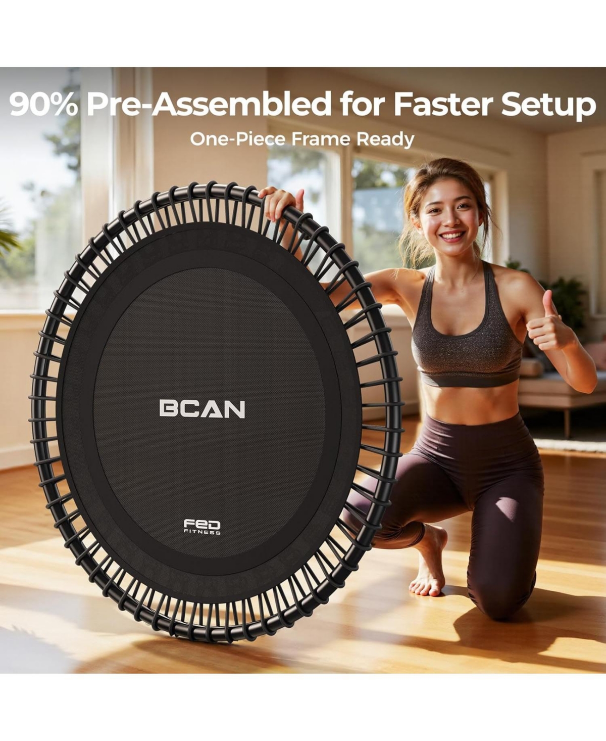Bcan BT4 Soft Land Pro 38 Inch 500LBS Bungee Trampoline, Quiet Indoor Rebounder with Adjustable Tension and Phone Holder