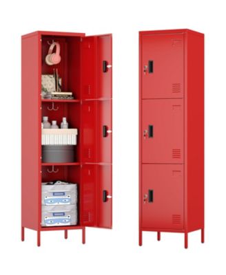 Metal Locker with Hooks and Ventilation, Lockable Storage Cabinet with Keys and Card Slot for Gym School Office