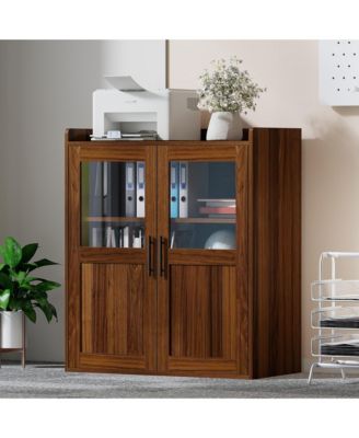 Glass Door Storage Cabinet with Display and Hidden Storage for Small Spaces