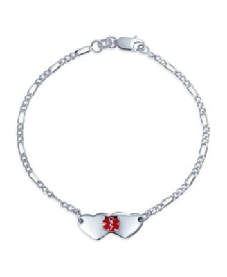 Dainty Heart Medical Identification Blank ID Bracelet .925 Sterling Silver Small Wrist