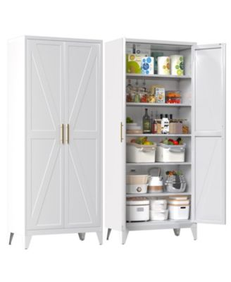 75" Metal Pantry Cabinet with Doors and Shelves, Tall Kitchen Storage Organizer with Adjustable Shelves