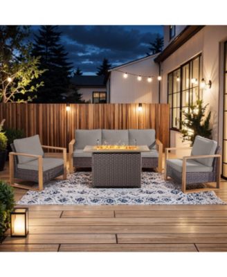 4 Piece Patio Furniture Set 41in Fire Pit Table Outdoor Furniture Sets Patio Couch Outdoor Chairs Propane Fire Pit