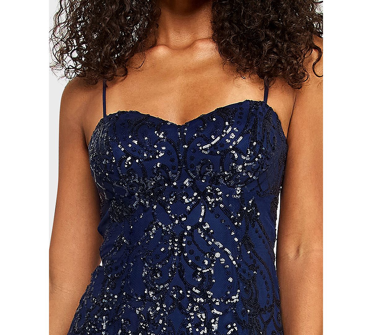 B Darlin Juniors' Sweetheart Neck Chiffon Back Tie Pattern Sequin Dress view 6 — MAYCSS fashion products