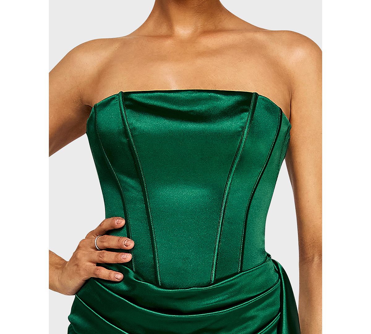 B Darlin Juniors' Strapless Satin Knit Side Drape Dress view 3 — MAYCSS fashion products