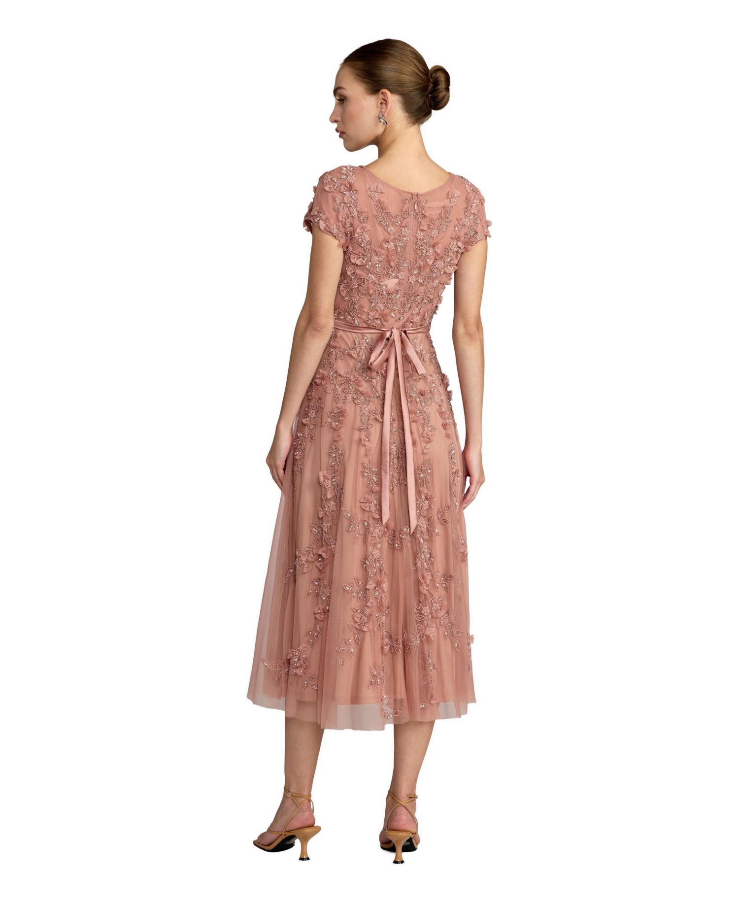 Women's Floral Embellished Cap Sleeve Midi Dress